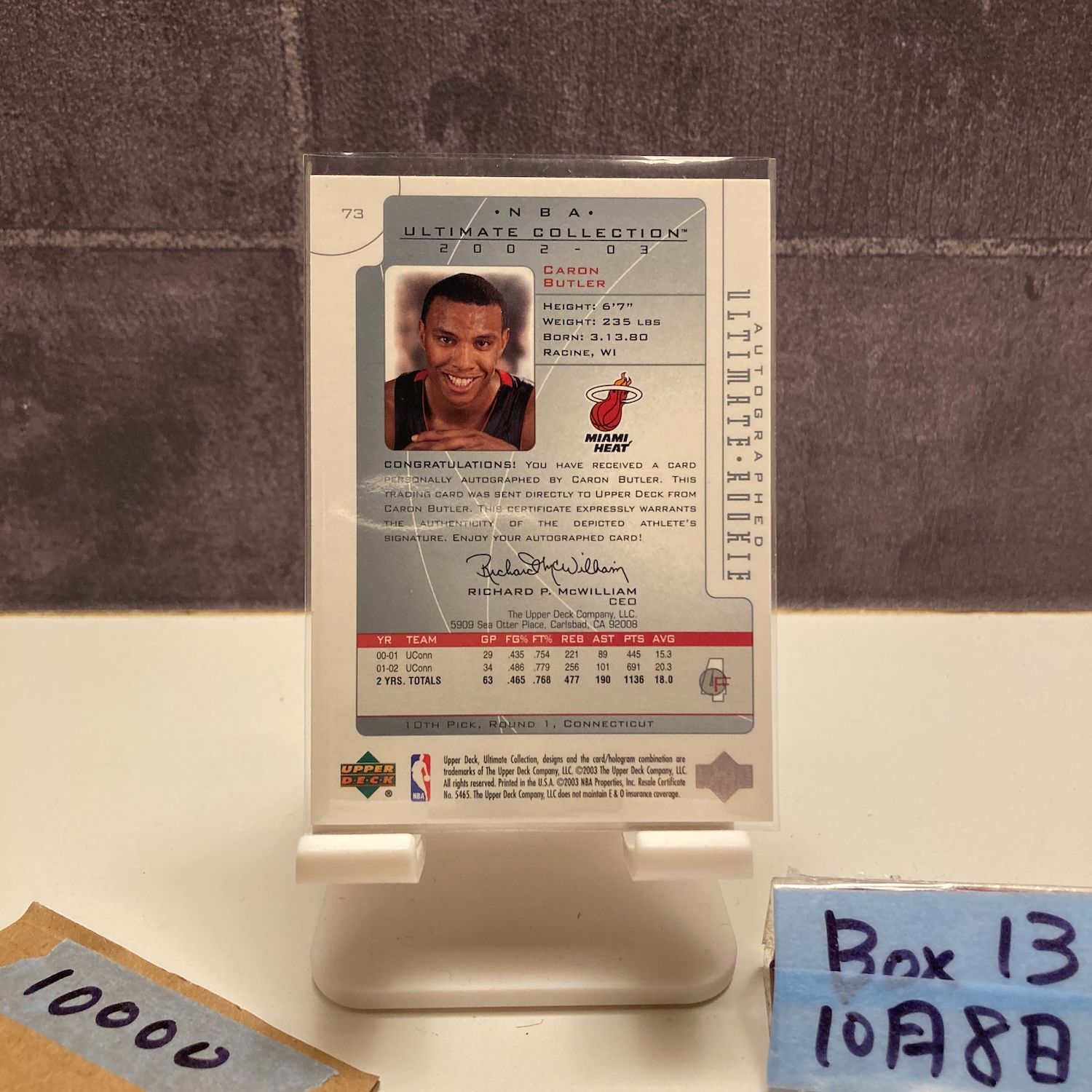 2003 Upper Deck Ultimate Collection Caron Butler 243 250 直筆サインカード MIAMI HEAT RC ルーキー Rookie カード