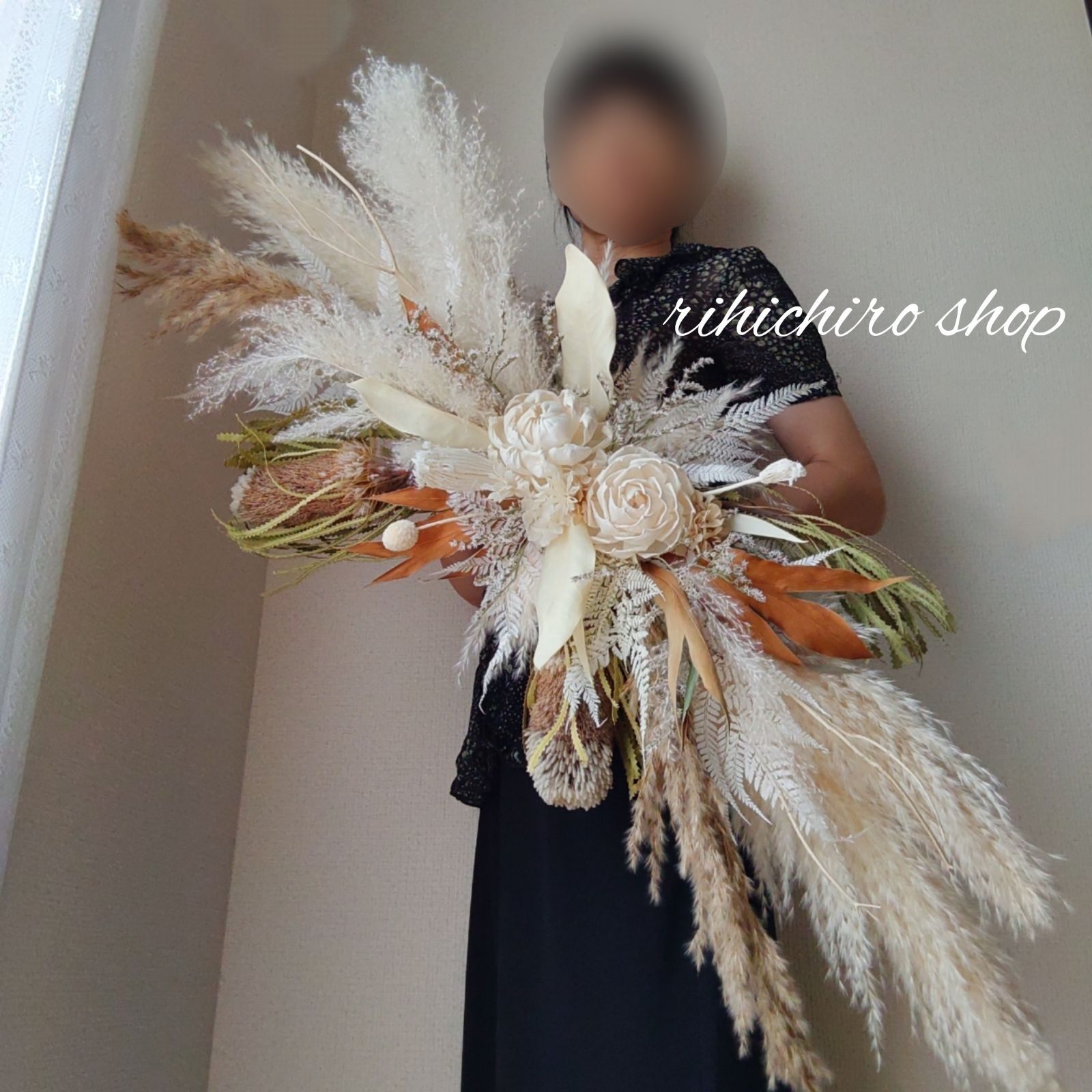 りひちろshop 横長スワッグ パンパスグラス ワイルドフラワー