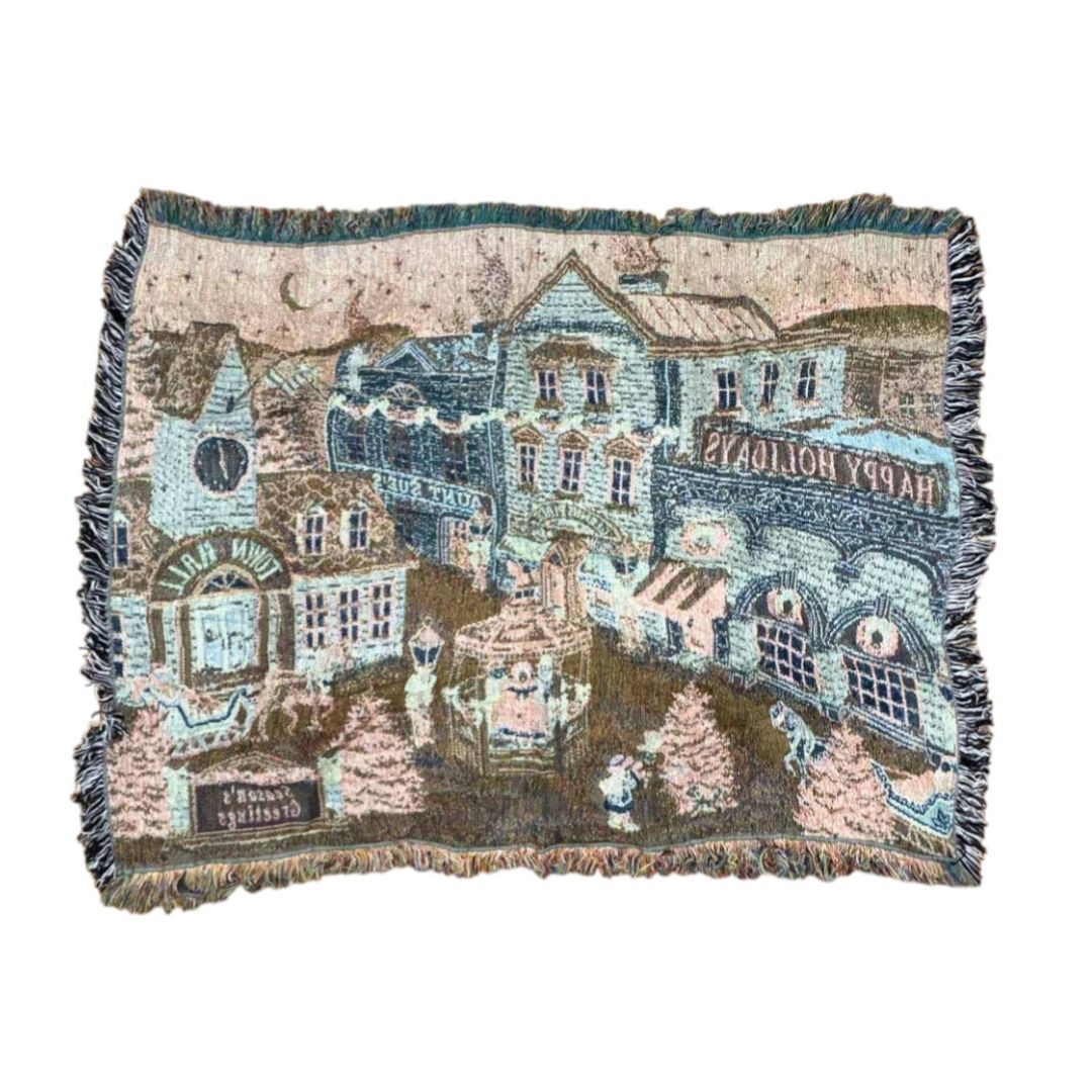 vintageラグ 人気 カーペット 雪 タウン 街並み クリスマス 1991