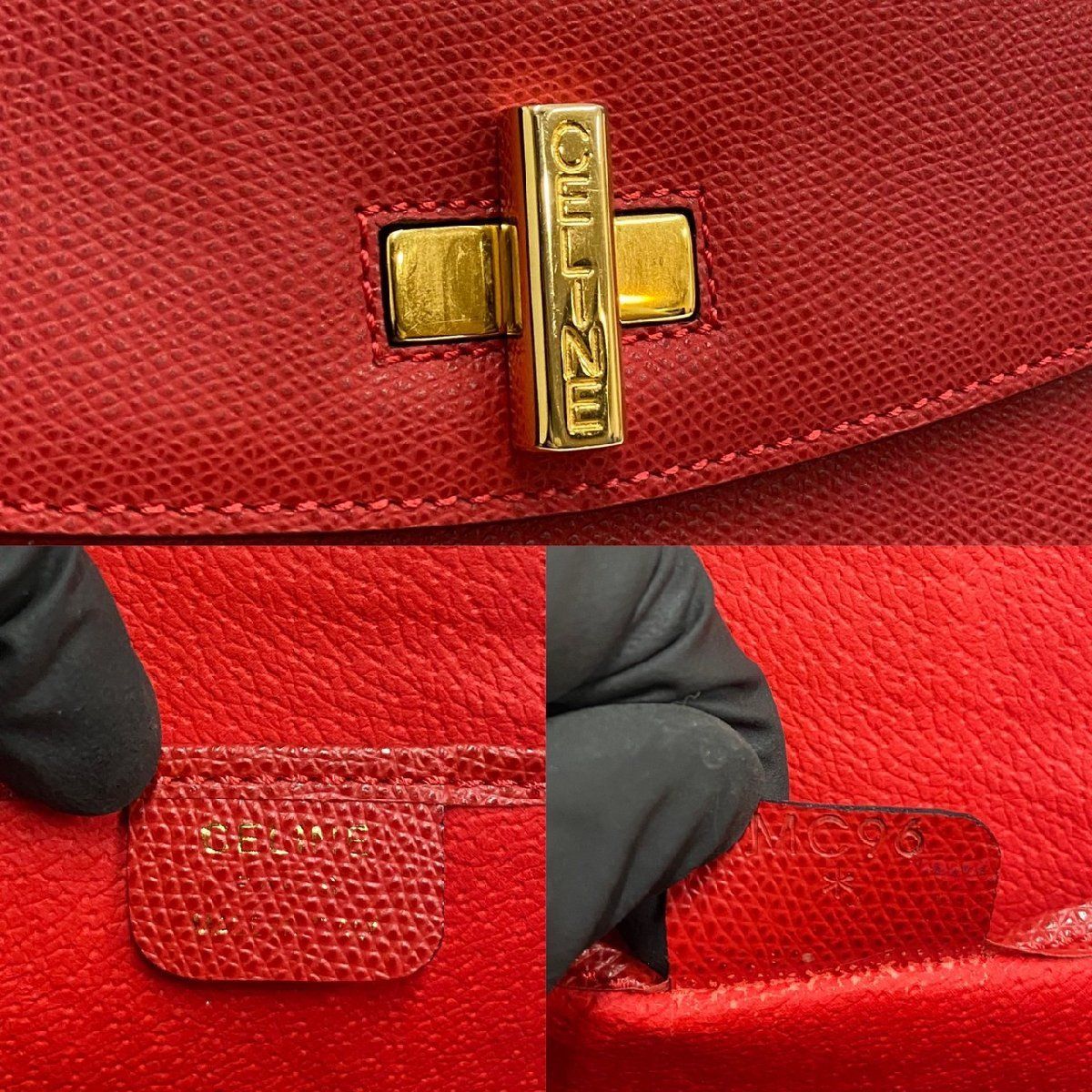 CELINE ほぼ未使用 CELINE セリーヌ ロゴ 金具 ターンロック レザー 本革 ミニ リュックサック バックパック デイバッグ レッド 06979