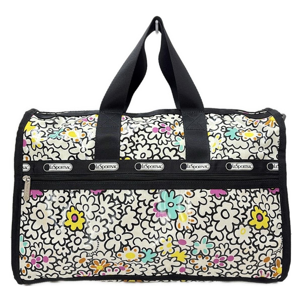LESPORTSAC レスポートサック ボストンバッグ - 白×黒×マルチ 花柄 本体ロックなし
