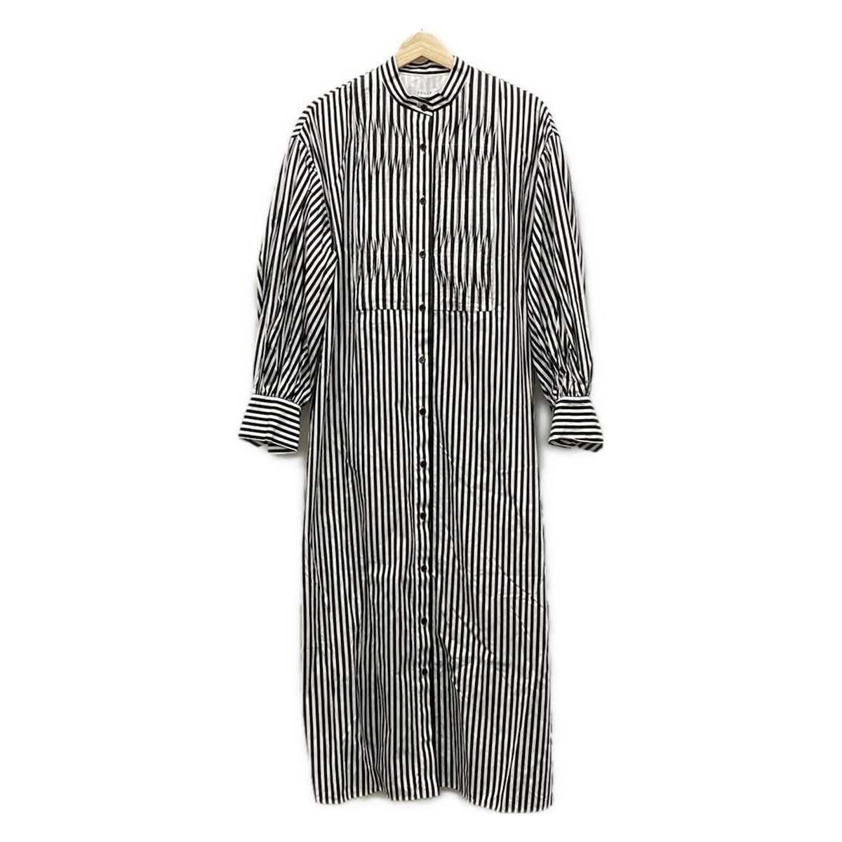 ADORE アドーア ワンピース サイズ38 M レディース - 黒×白 長袖|マキシ丈|シャツワンピ|ストライプ