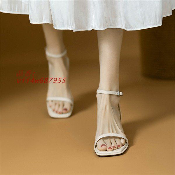 22.0-24.5CM サンダル レディース ストラップ ヒール4.5CM ストラップサンダル 足首ストラップ vii4w687955