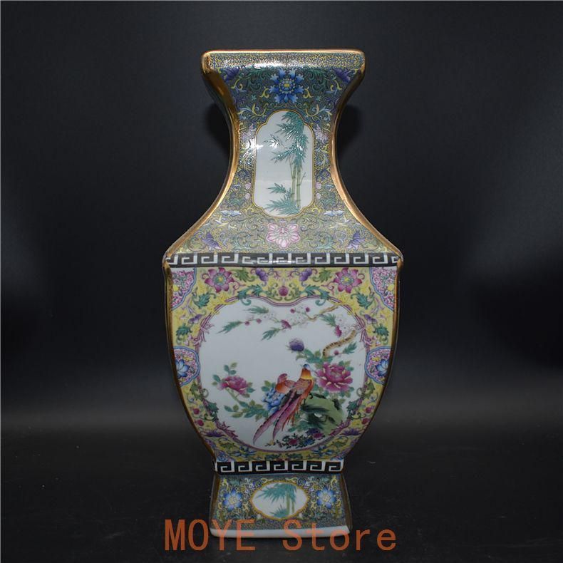 清乾隆琺瑯彩四方花鳥尊瓶 景徳鎮 陶磁器 装飾品 現代工芸品