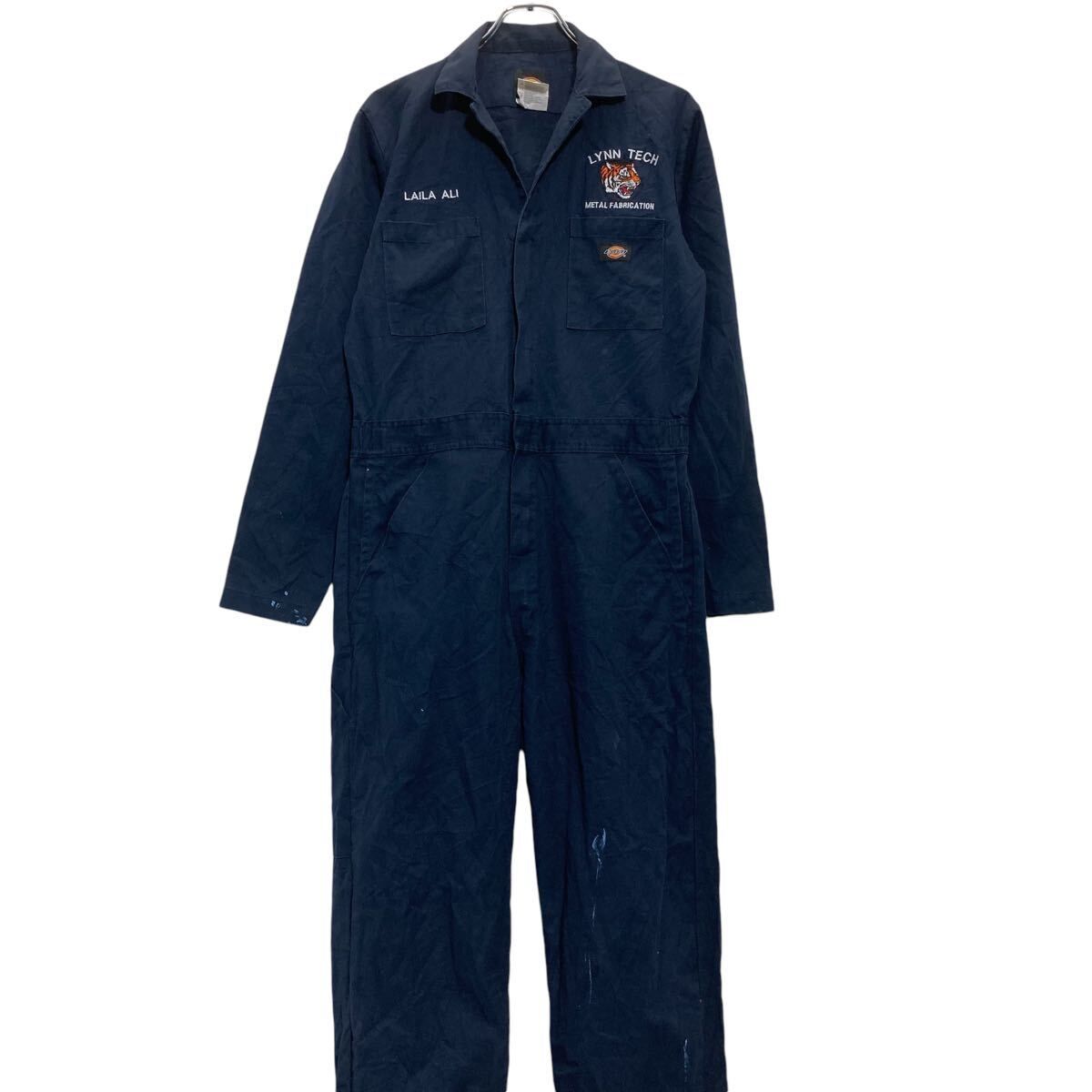 Dickies 長袖つなぎ W32 ネイビー ディッキーズ ワークウェア オールインワン 作業着 刺繍ロゴ 古着卸 アメリカ仕入 a610-5824