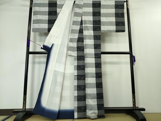 平和屋本店□極上 本場大島紬・道中着セット 草花格子 証紙付き 逸品  