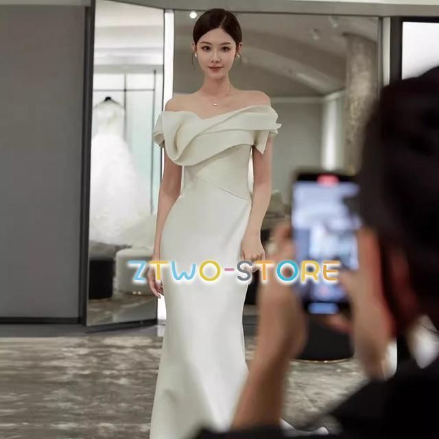 ウェディングドレス マーメイド オフショルダー ウェディングドレス 大きいサイズ 3L 4L 小さいサイズ ウェディングドレス 二次会 袖あり WP日替わり 104