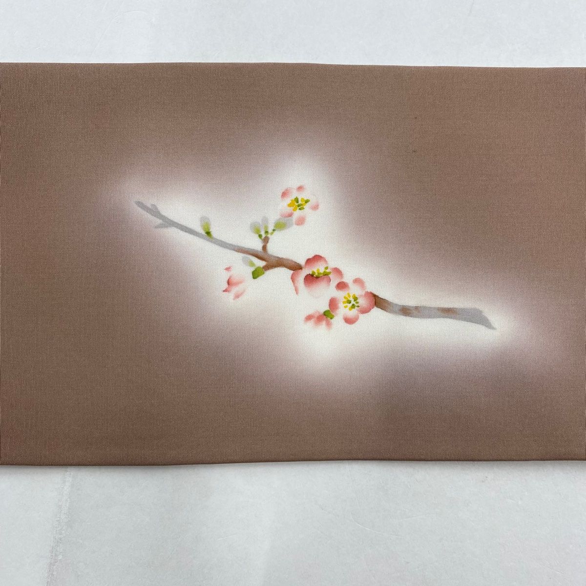 名古屋帯 美品 名品 落款 片岡鶴太郎 鳥 枝梅 小豆色 正絹 【中古 