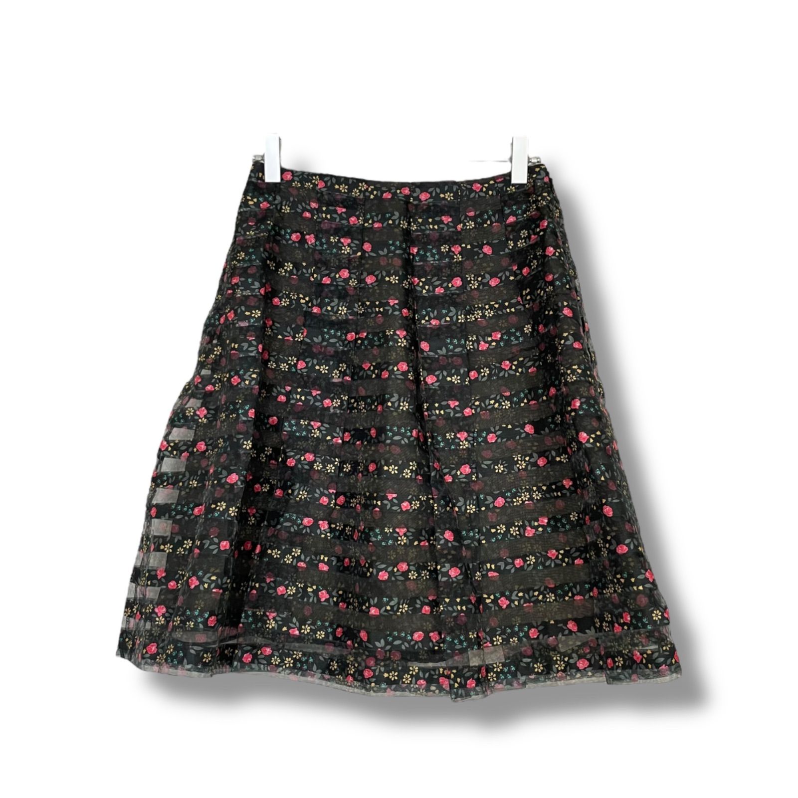 M S GRACY エムズグレイシー ブラック 花柄 フ スカート ミディ丈 ポリエステル 日本製 36 Sサイズ相当 レディース 上品 エレガント 可愛い 0000475OC