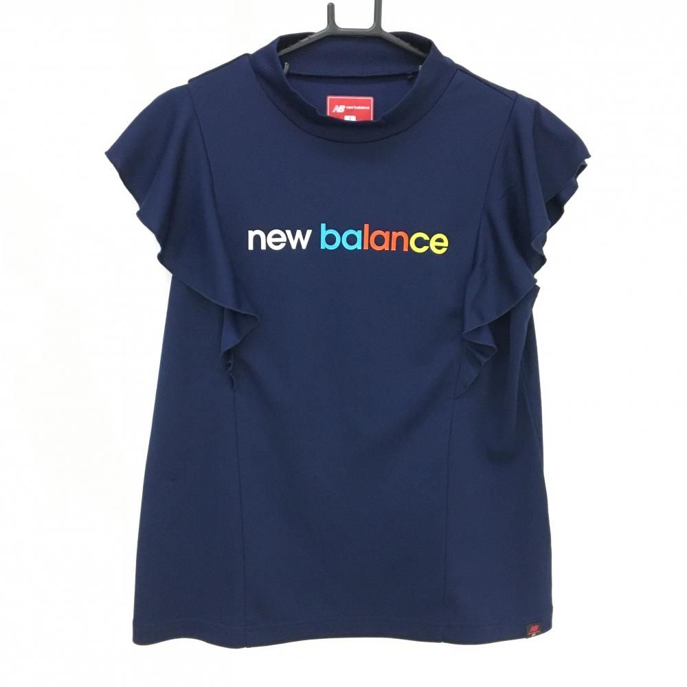 new balance ロゴプリント ハイネックシャツ 超美品】ニューバランスゴルフ 半袖ハイネックシャツ ネイビー