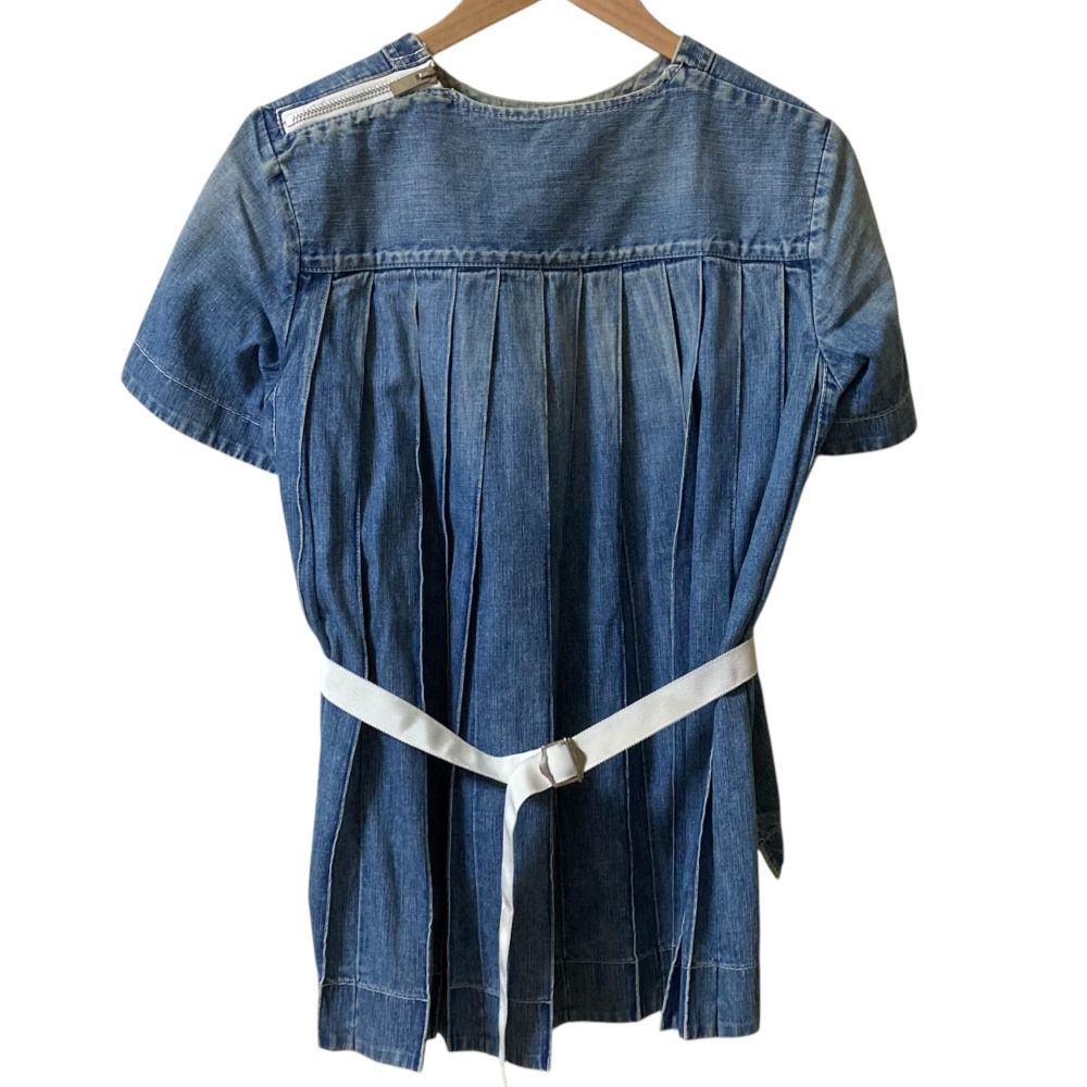 sacai サカイ 半袖 バックプリーツ デニム シャツ ブラウス サイズ2 ライトブルー レディース 古着