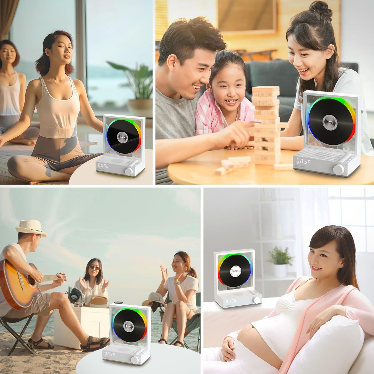 RGBカラ―ライト付きBluetoothデスクトップCDプレーヤー、HOTT