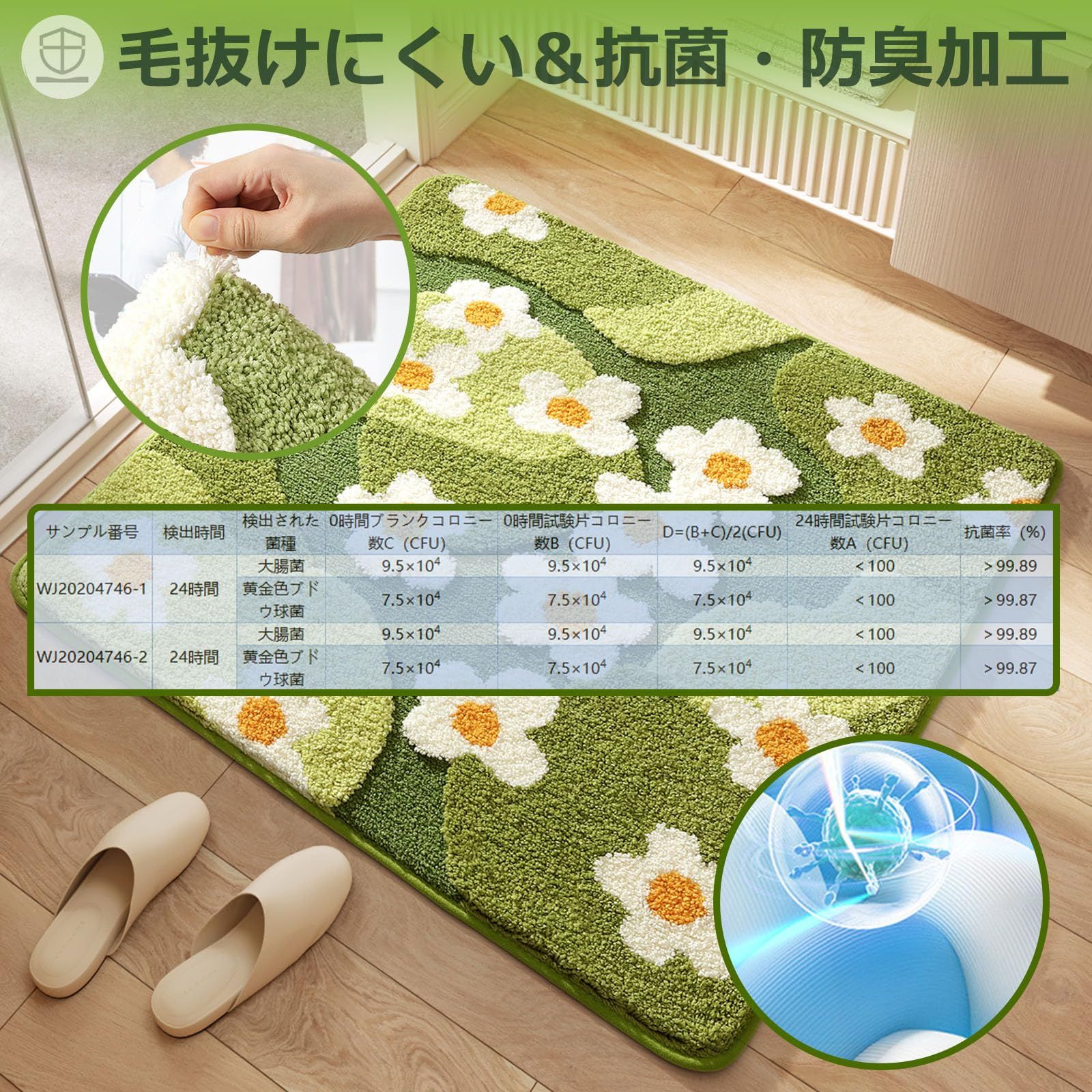 玄関マット 花柄ラグ