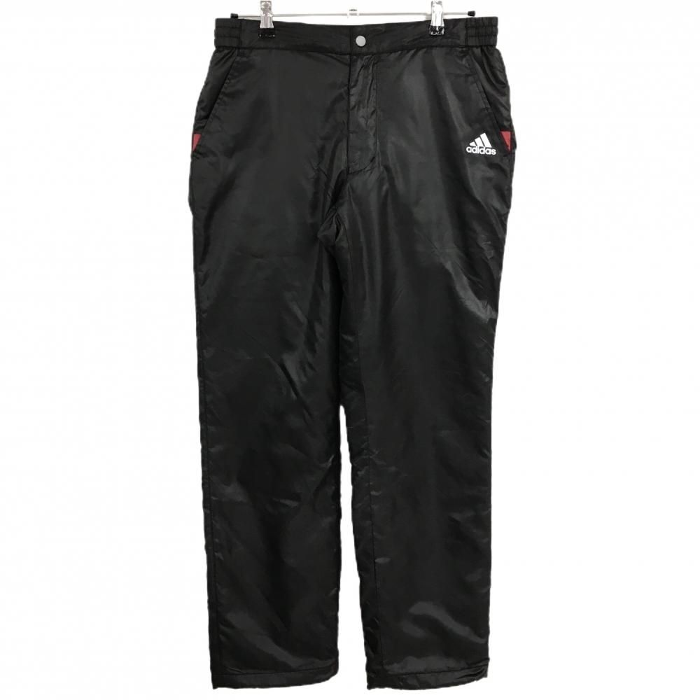 アディダス 中綿パンツ 黒×レッド ロゴプリント 地模様 裾ドローコード  メンズ M ゴルフウェア adidas