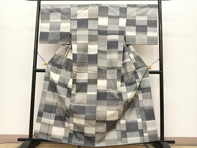 平和屋着物○上質な紬 花織 市松文様 やまと誂製 正絹 逸品 BAAT0816yc  