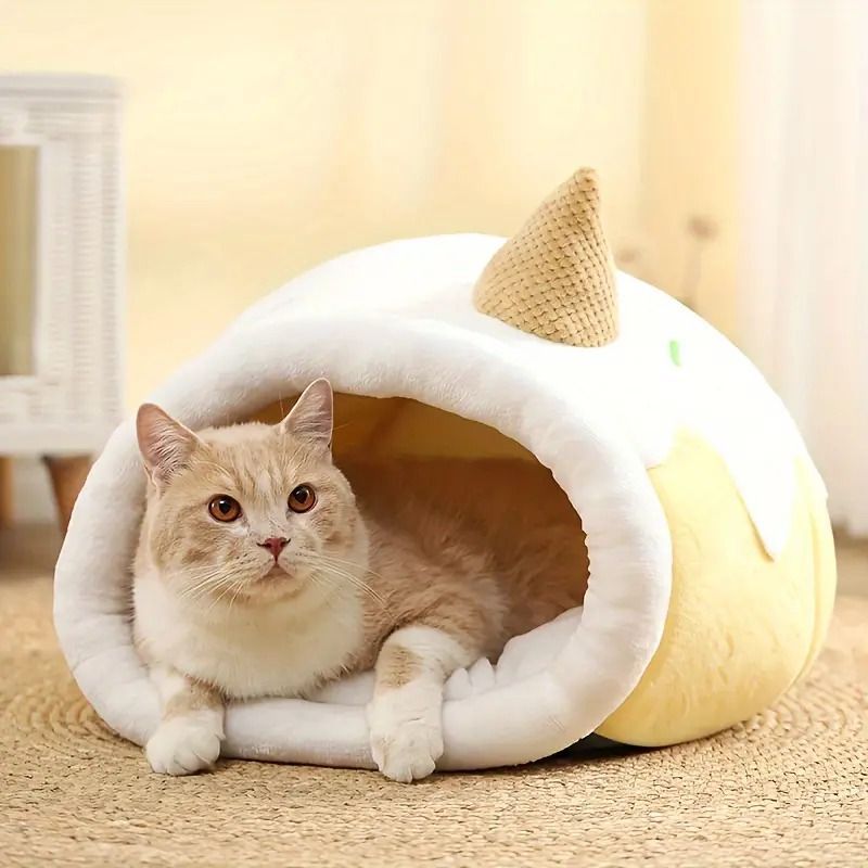 アイスクリームタイプ キャットネスト 猫 キャットハウス 猫の家 ふわふわ クッション 取り外し 崩れにくい 暖かい 秋 冬