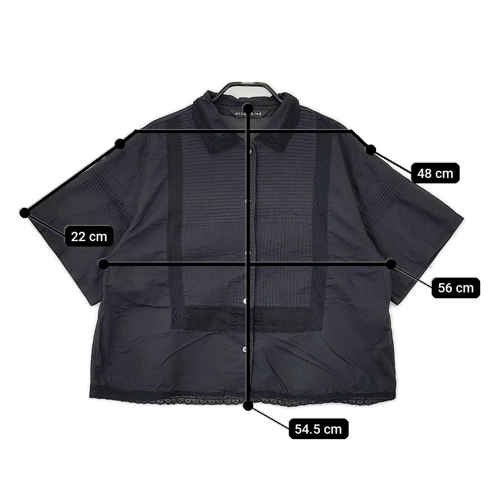 mizuiro-ind ピンタック レース ブラウス コットン 半袖シャツ ブラック レディース ミズイロインド【中古】5-0606S△ mizuiro-ind ピンタック レース ブラウス コットン 半袖シャツ