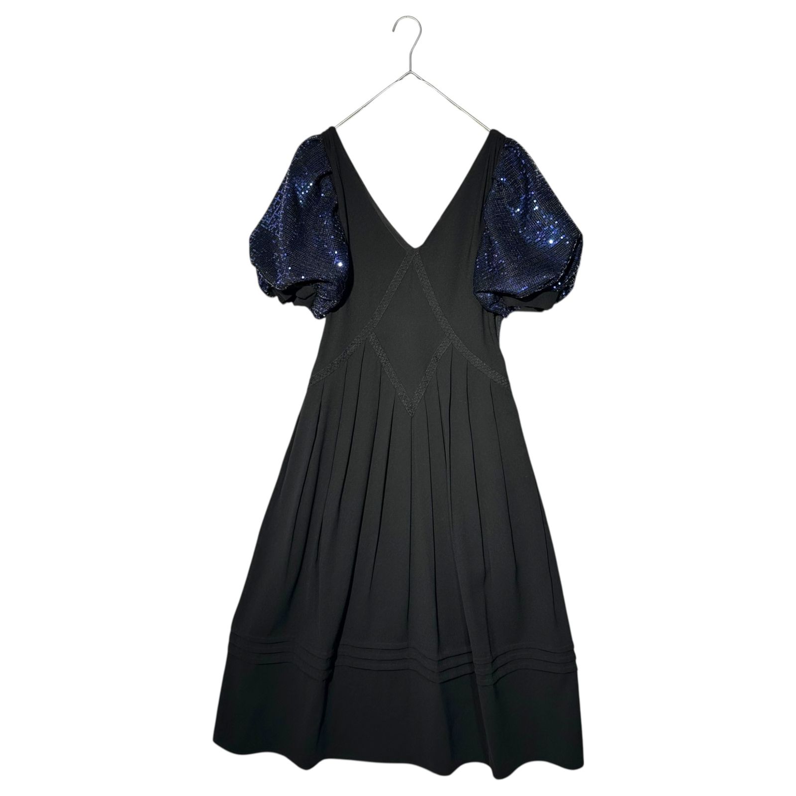 Self Portrait セルフポートレイト S S CREPE TRIMMED DRESS クレープ トリム ドレス スパンコール ワンピース SP23-082B UK06 XS程度 ブラック×ネイビー