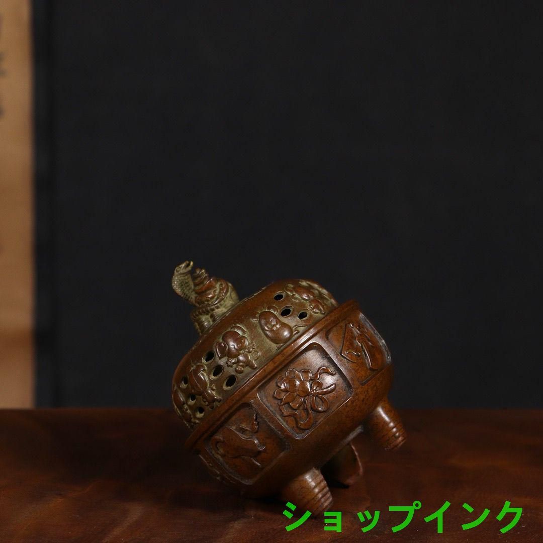 銅細工 銅香炉 両耳象頭銅香炉 装飾品 工芸品 美術品 置物 三足象耳