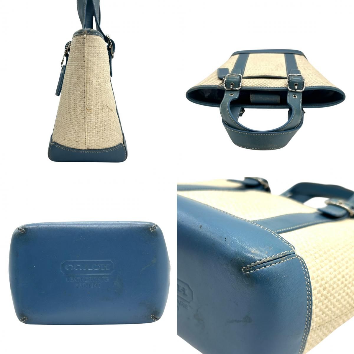 COACH かごバッグ ベージュ/ブルー COACH かごバッグ ベージュ/ブルー COACH かごバッグ ベージュ