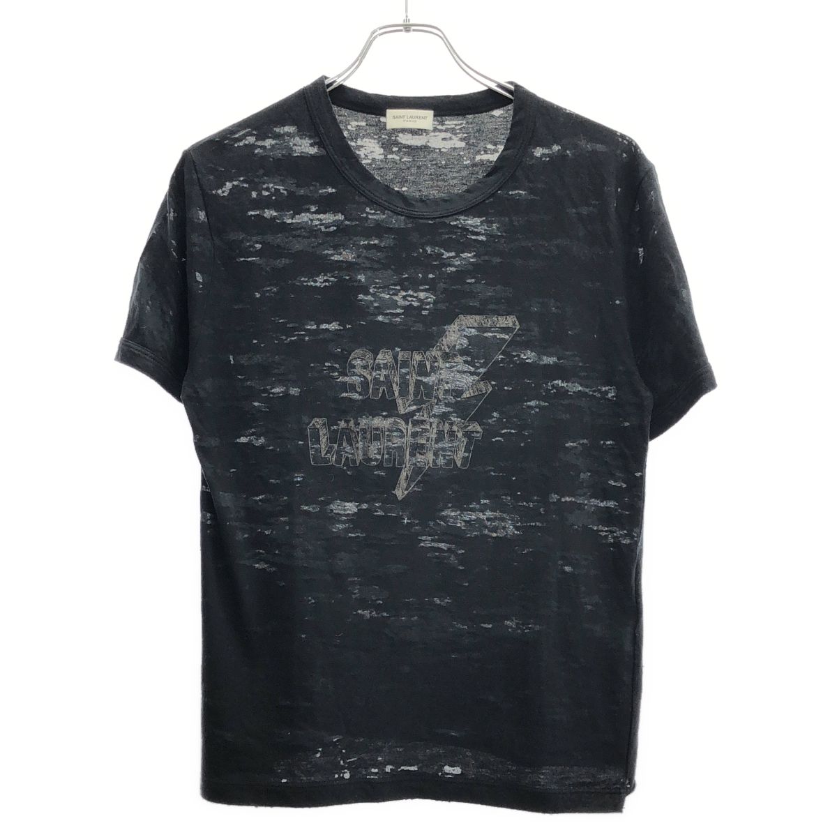 SAINT LAURENT PARIS サンローラン パリ ダメージ加工ロゴプリントTシャツ 510086 YB2PJ ブラック S SAINT LAURENT PARIS サンローラン パリ ダメージ加工ロゴプリントT