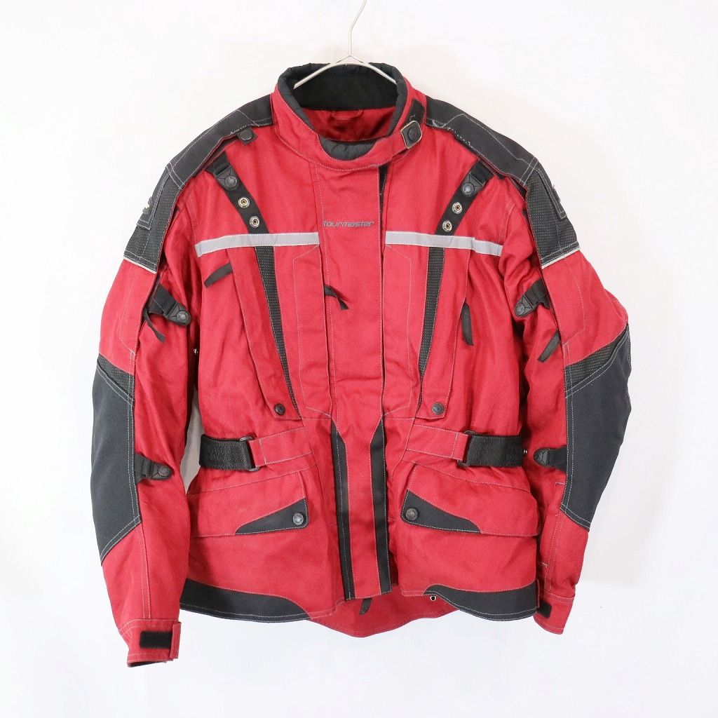 SALE/ tour master ライナー付き パッド入り レーシングジャケット バイク 走行用 モーターサイクル レッド (レディース L)  N6898