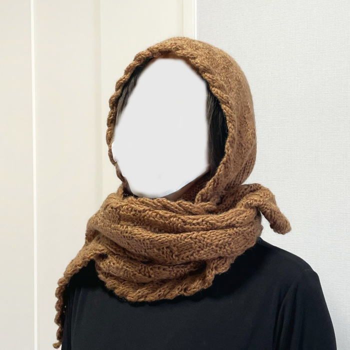 編み物キット アンゴラゴールドで編むフード付きロングマフラー