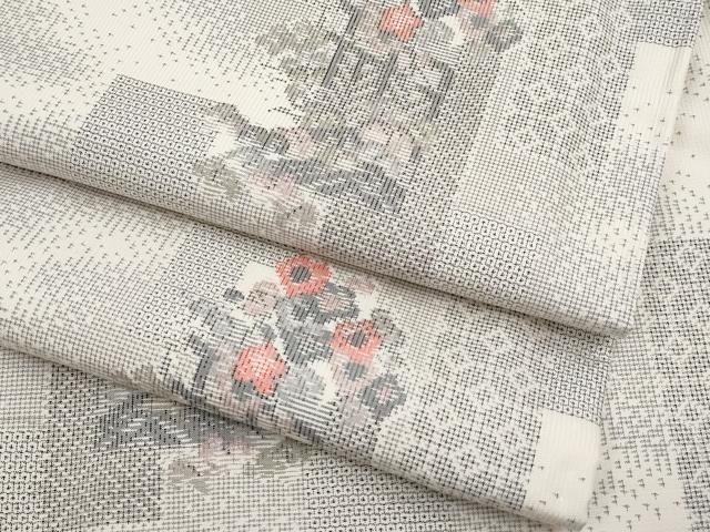 平和屋着物 上 本場大島紬 白大島 120亀甲 9マルキ 総絣 短冊枝花文 ♥ CYAA3065s5