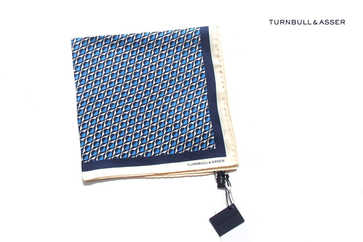 ｜♥｜ターンブル-アッサー｜Turnbull - Asser｜09｜ジオメトリック柄シルクポケットチーフ
