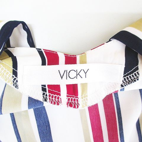 ビッキー VICKY ストライプ柄 長袖 シャツ ブラウス 2 白系