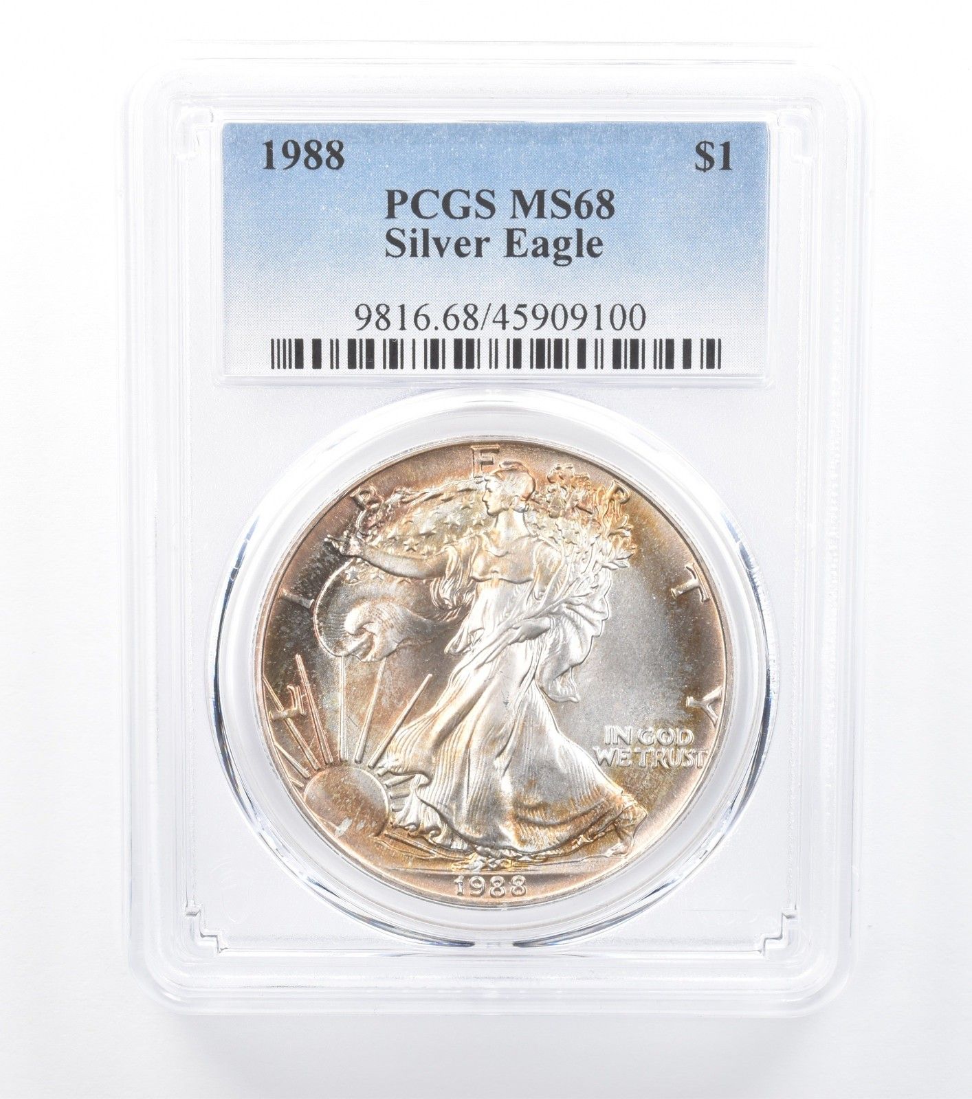 1988年 アメリカン シルバー イーグル MS68 PCGS イエロー ペリフェラル T