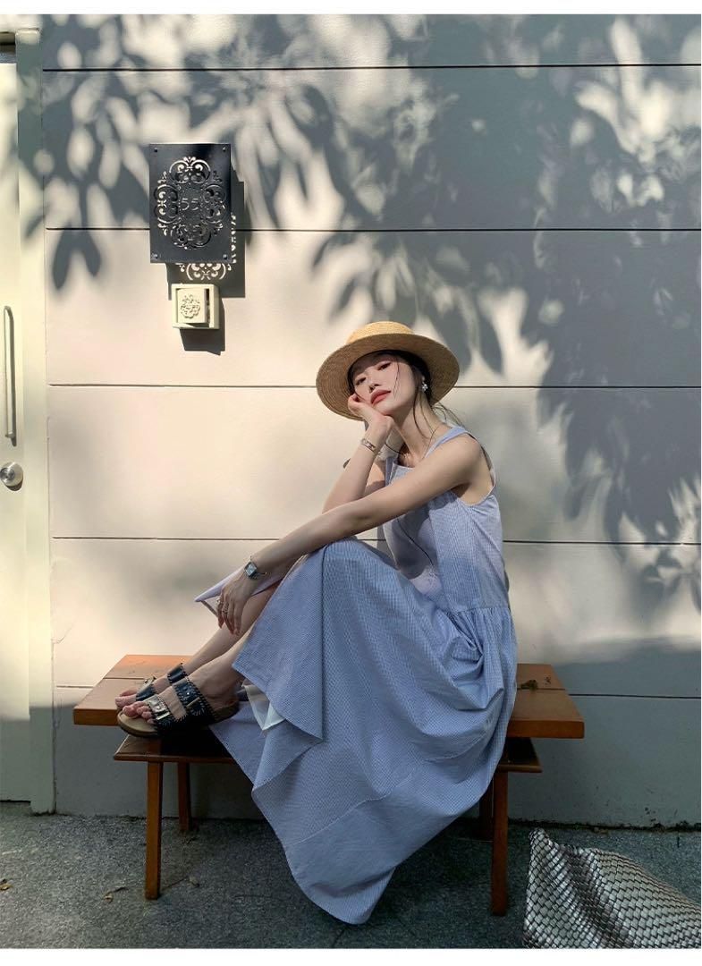 ノースリーブチェック柄ロングワンピース