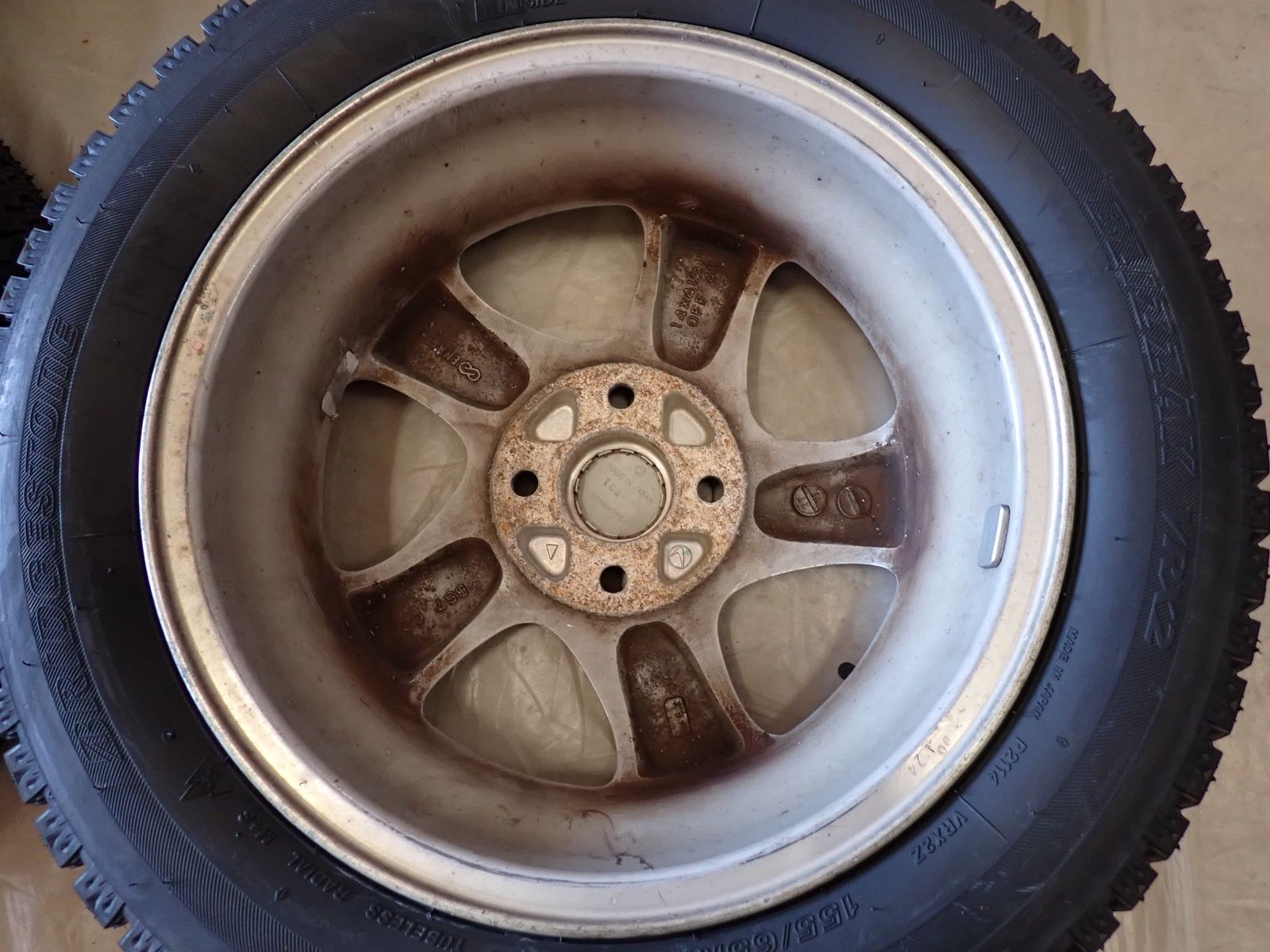 即日発送! 冬 製 4本SET 会社宛 155 65R14×4.5J 75Q ブリヂストン ブリザック VRX2 スバル 純正 アルミ プレオ ステラ NO D6180