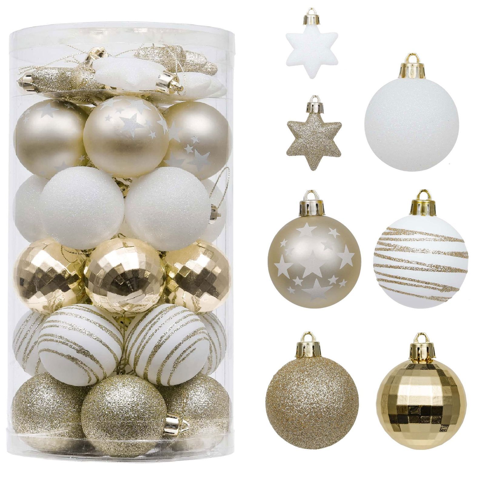 【在庫セール】Madelyn クリスマス オーナメント 北アメリカ風 白金色 5cm Valery 35個入り 華奢 華麗 クリスマスボール クリスマスツリー シロ ゴージャス カラー 飾り 飾り付け