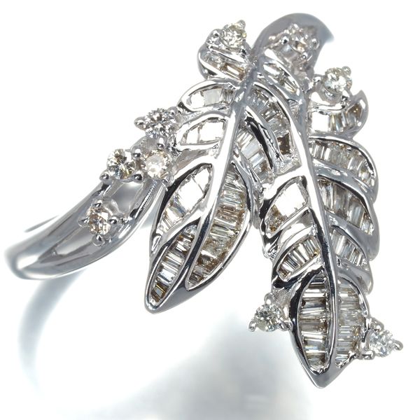 GSTV リング ダイヤ ダイヤモンド 0.40ct 2種カット リーフ 16号 K18WG  