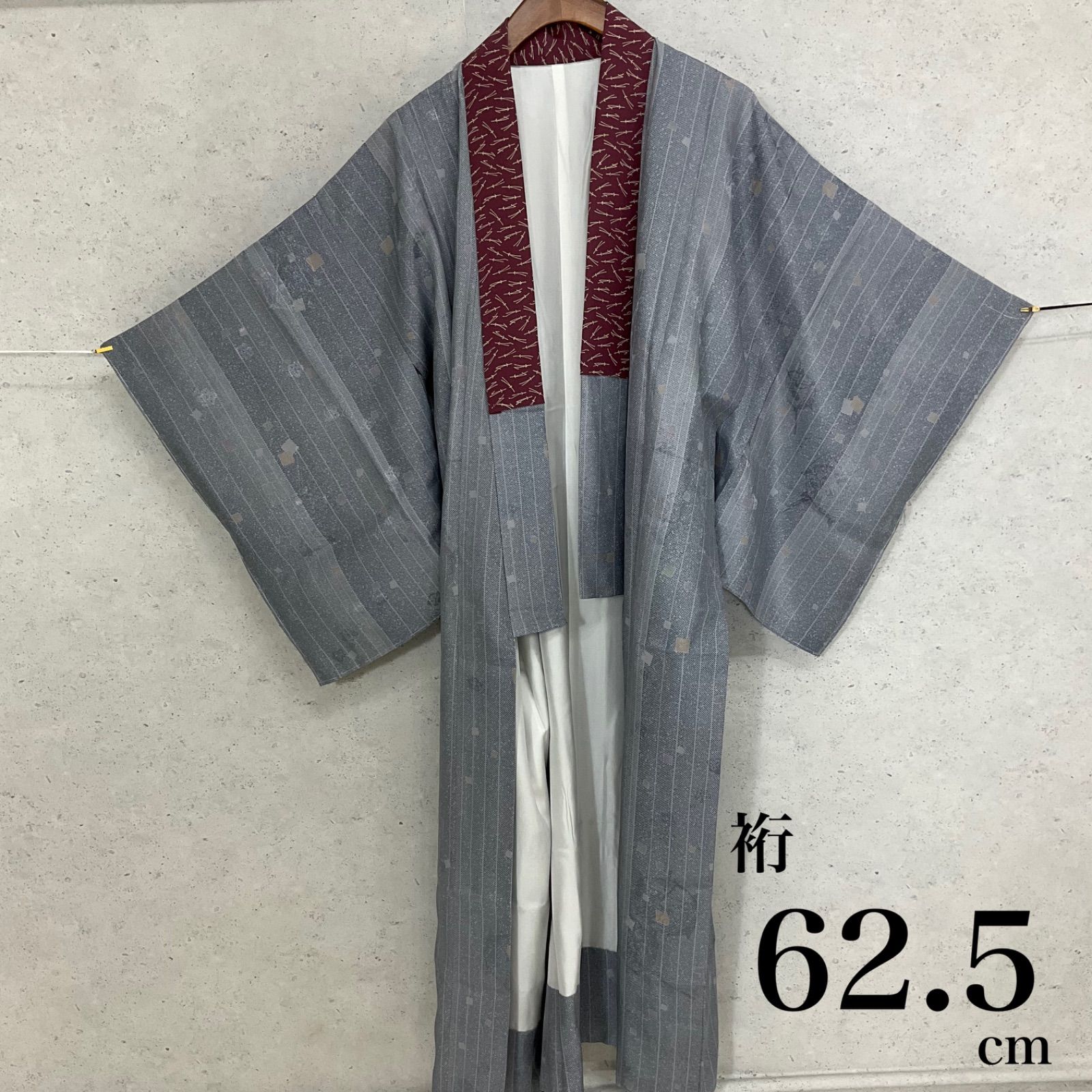 kimono+one◆未使用同然◆長襦袢◆袷◆半衿付き◆袖無双◆仕付け糸付き◆裄62.5肩丈124◆小紋紬附下訪問着留袖袷単衣夏着物◆K1022