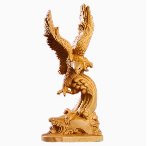 黄楊木彫り大展宏図鷹大鵬展翅工芸品家居書斎オフィス机上装飾置物