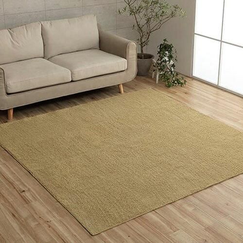 【新品・2営業日で発送】イケヒコ ラグ カーペット マット プリーム 約200×250cm ベージュ オールシーズン シンプル オーバーロック #3985359