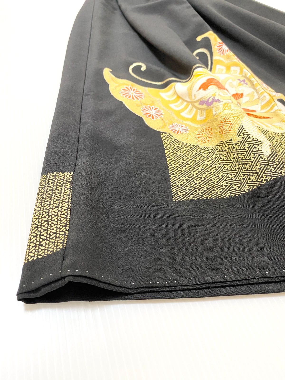 大人可愛いセレブ着物スカートフリーサイズ1点物黒留袖着物リメイクウエストゴムロングスカートフリーサイズ送料込みハンドメイドNO.5768