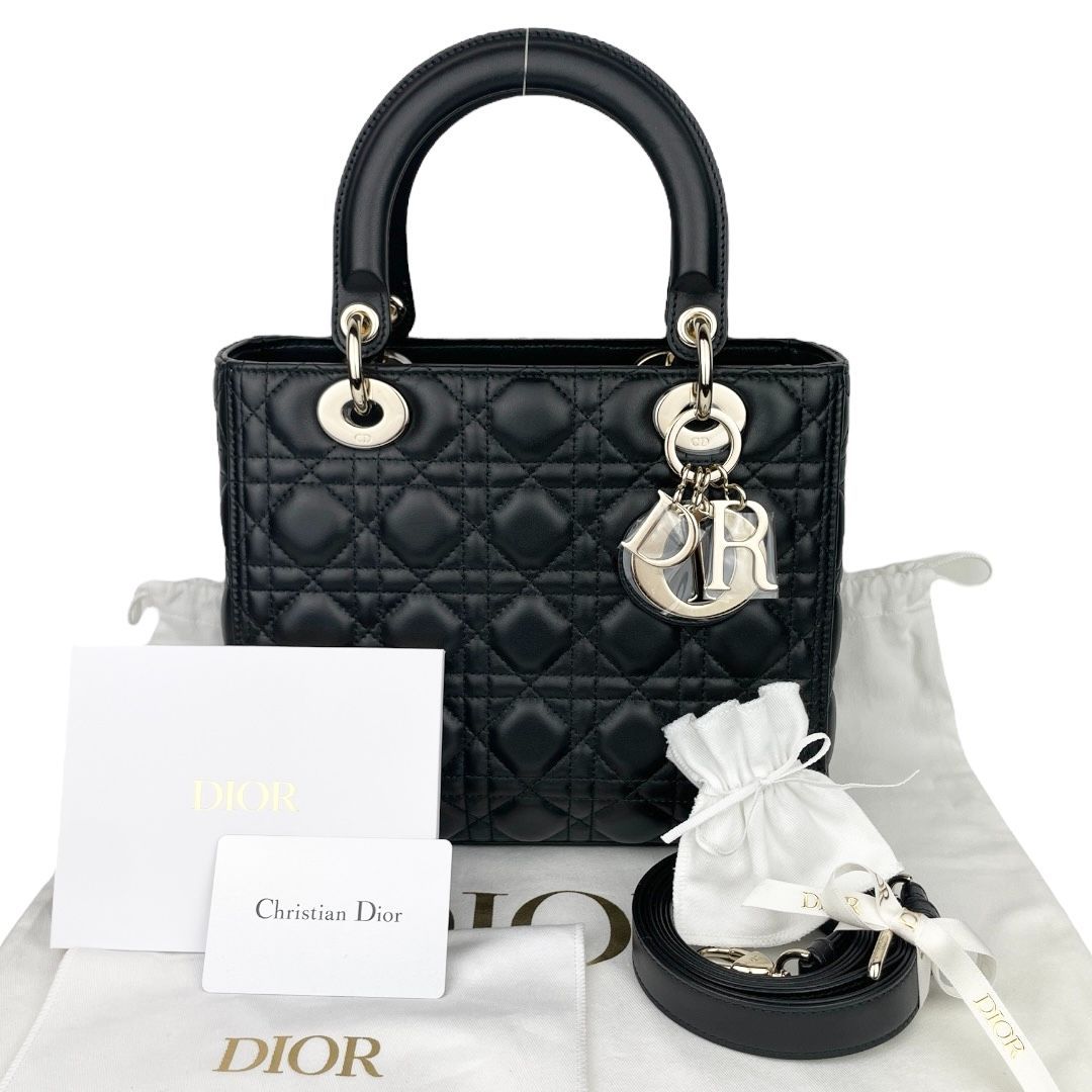 Christian Dior クリスチャンディオール Lady Dior レディディオール M0565ONGE-M900 ミディアム 2Way  カナージュ ラムスキン ブラック 黒 ペールゴールド金具 レディース ハンドバッグ ショルダーバッグ - メルカリ