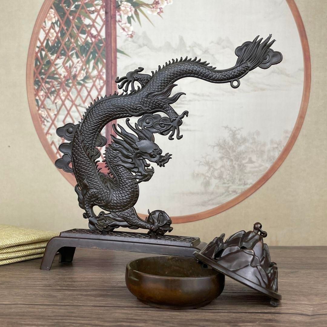 銅祥龍騰青竜弔炉 檀香 龍涎香 茶室 香道具 装飾品 工芸品 美術品 新品・未使用】 竜弔炉香炉 竜香炉 香道具 装飾品 工芸品 美術品