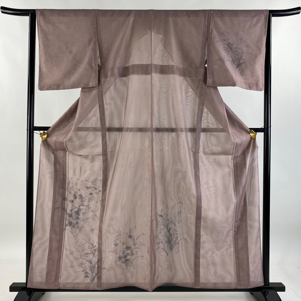 付下げ 身丈159cm 裄丈64cm M 薄物 縦絽 草花 薄紫 正絹 名品