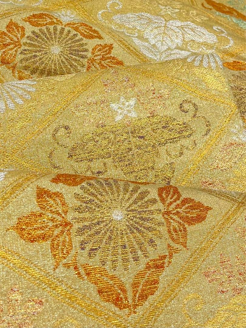 ねん金綴錦 北出工芸 袋帯 彩変菊桐菱文 正絹 六通 Q479