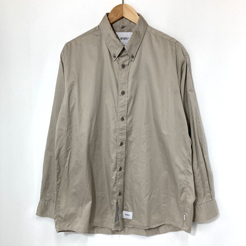 WTAPS ダブルタップス ボタンダウンシャツ 長袖 211TQDT-SHM01 無地 古着 カジュアル メンズ Lサイズ ベージュ トップス A15122◆
