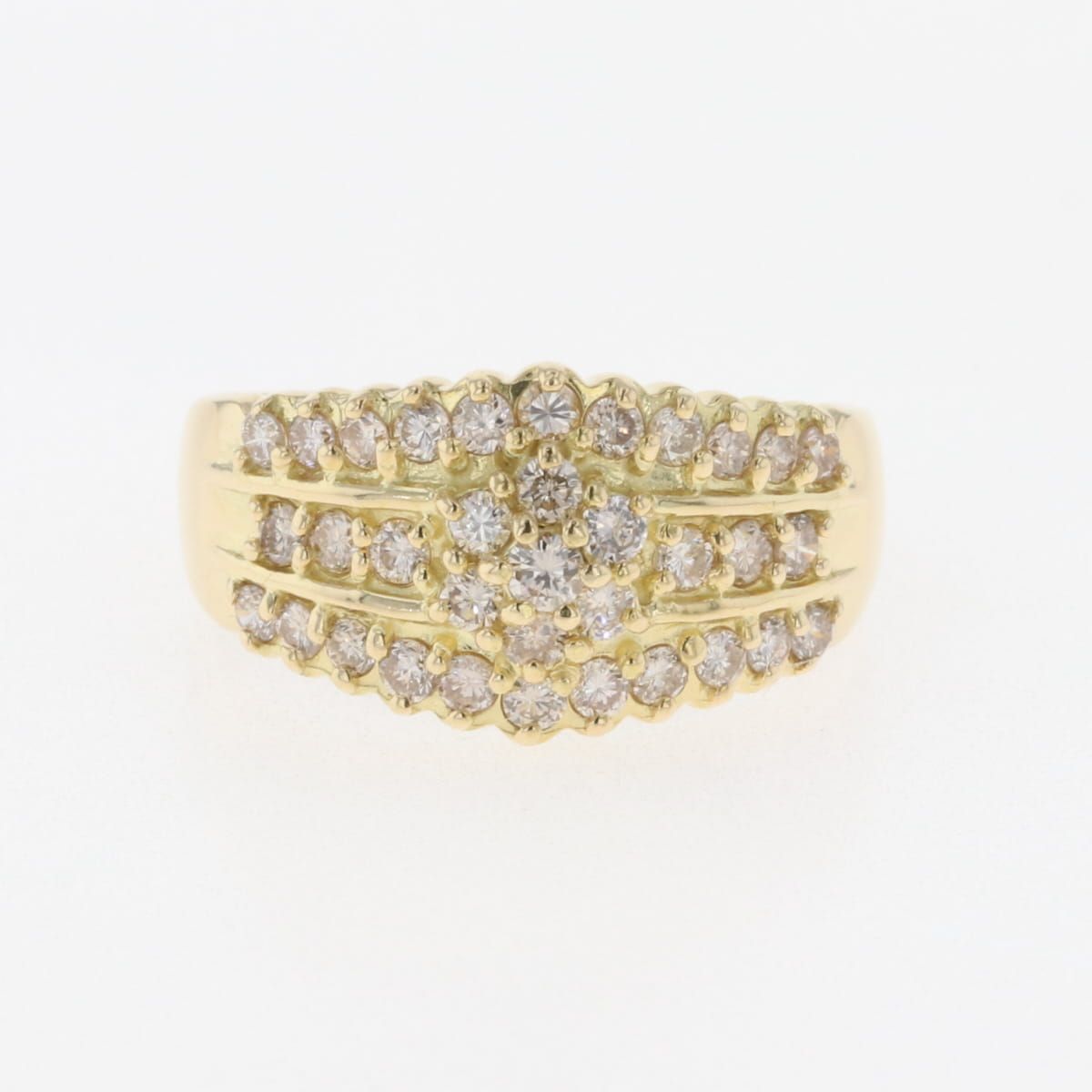 フラワーモチーフ デザインリング YG イエローゴールド 指輪  