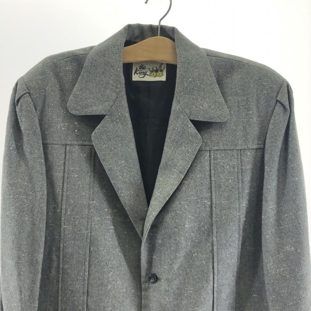 中古】THE KING かすり柄 3Bハーフコート サイズLL グレー ザ・キング 