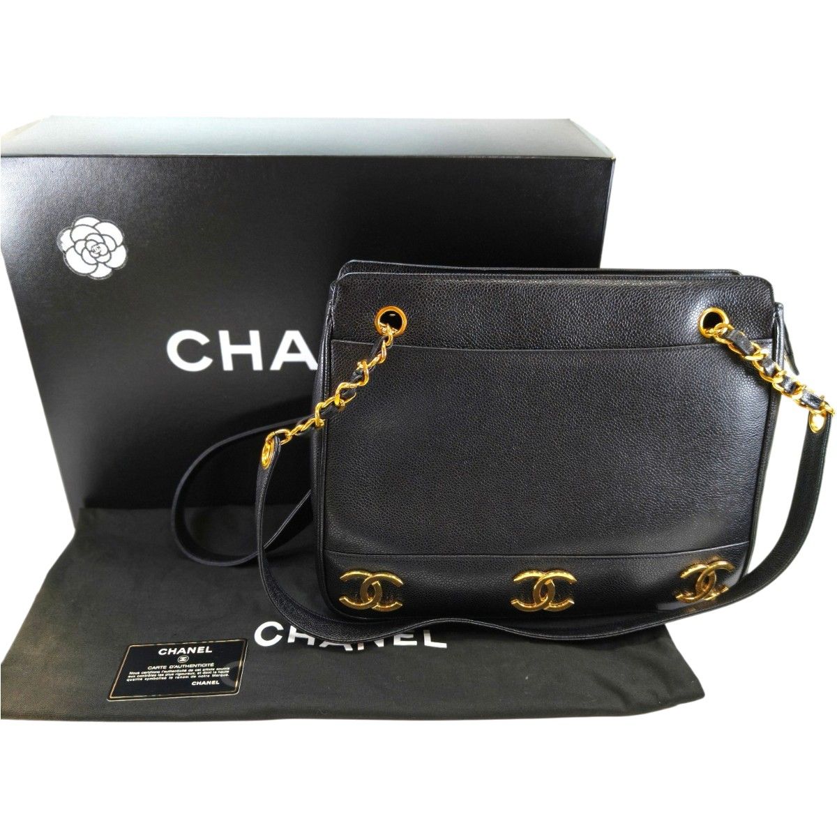 シャネル CHANEL トリプルココ チェーントート トートバッグ キャビア 