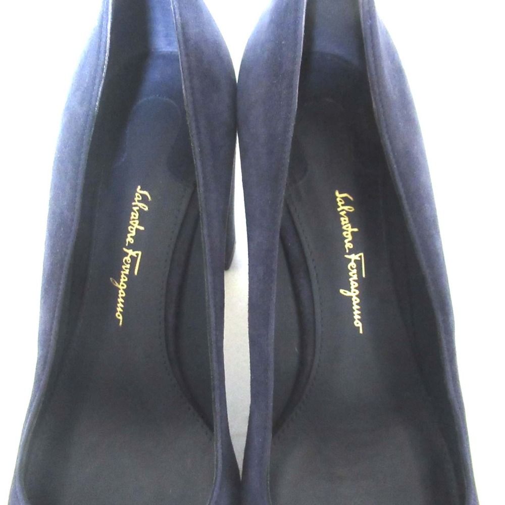Salvatore Ferragamo サルヴァトーレフェラガモ スエード チャンキーヒール ハイヒール パンプス サイズ5.5C 約23cm ネイビー レディース 古着 WWW_SMP1DAWEKUDUS_SCH_ID