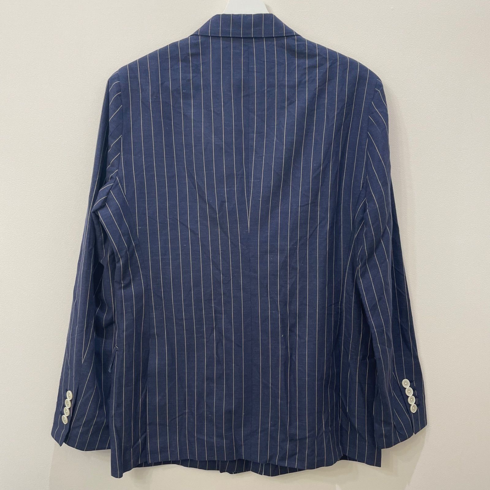 スーツセレクト【コットンリネンダブルジャケット】ネイビー AB6 SUIT SELECT スーツセレクト ストライプ柄コットンリネンダブル