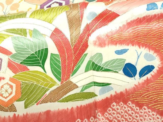 平和屋着物□豪華振袖 駒刺繍 絞り 草花文 金彩 正絹 逸品
